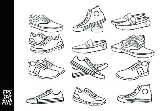 Download 12 Kinds of Shoes with Line Art Style - Premium Resources