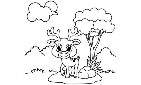Download Funny Deer Cartoon Vector Coloring Page - Deer cartoon Collection